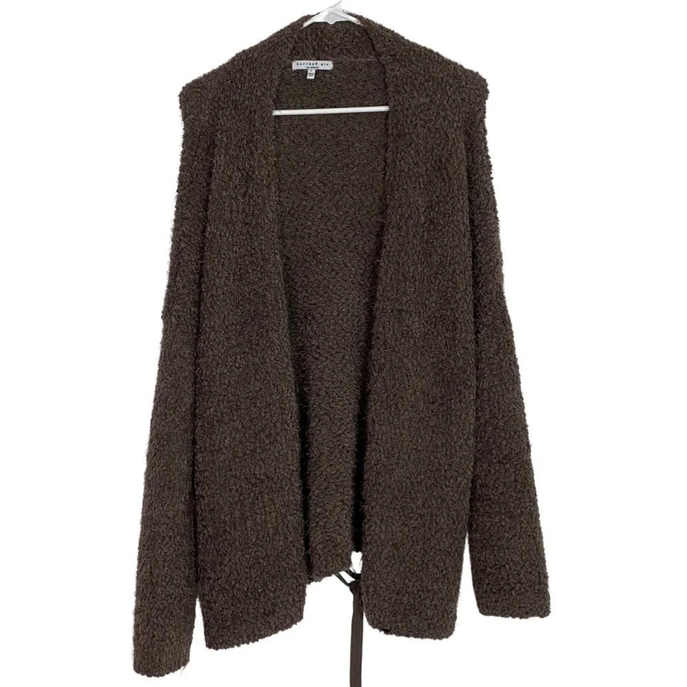 Current Air Tie Waist Fuzzy Super Soft Cardigan Taupe Brown Size Large EUC